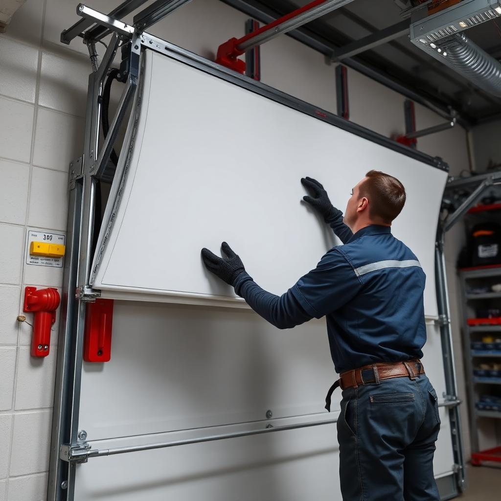 Professional garage door installation technician performing quality workmanship